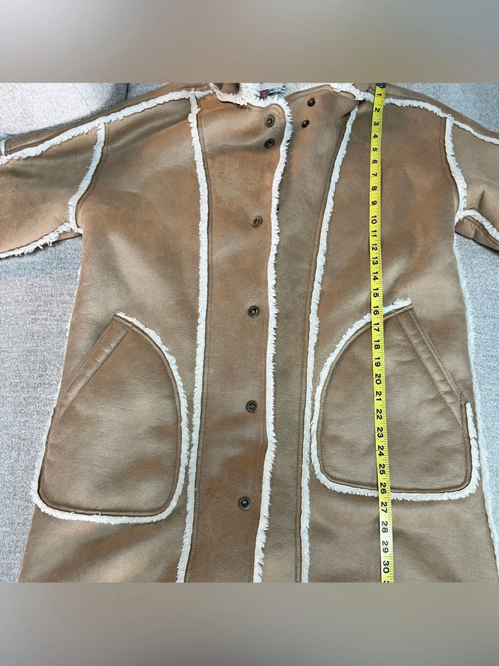 Anthropologie x Pilcro Hooded Sherpa Coat. Camel and Cream. Size Petite Small - Picture 12 of 14